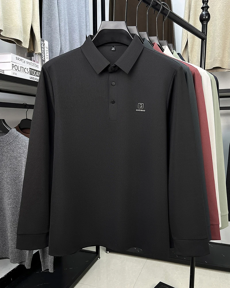 الراقية العلامة التجارية إلكتروني تنقش طويلة الأكمام قميص بولو الرجال أزياء جديدة نمط الراحة الأعمال عارضة الربيع الخريف التلبيب تي شيرت #6