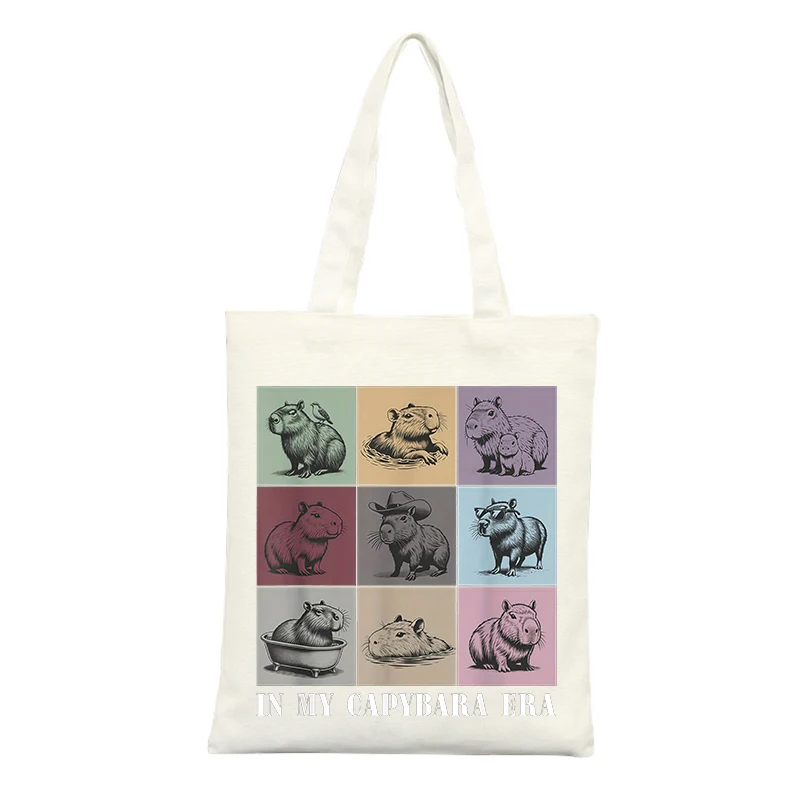 Canvas Tote Bag with Capybara Animal Graphics, Casual Style for Daily Shopping and Outings