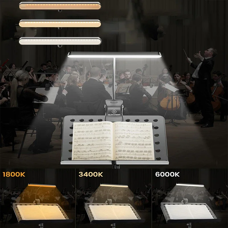 Luz de libro recargable para el cuidado de los ojos, 56 LED con Clip en atril, luz recargable regulable para partituras, lámpara de luz para Piano, guitarra