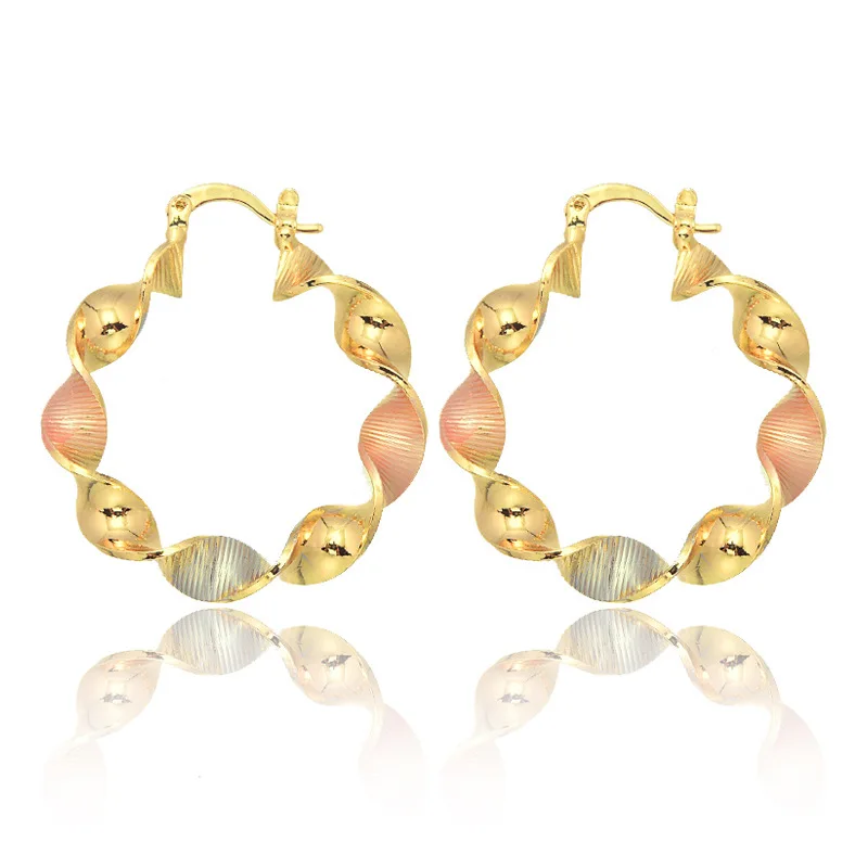 

European American Gold Twisted Flower Vintage Dripping Oil Colorful Flower Hoop Earrings