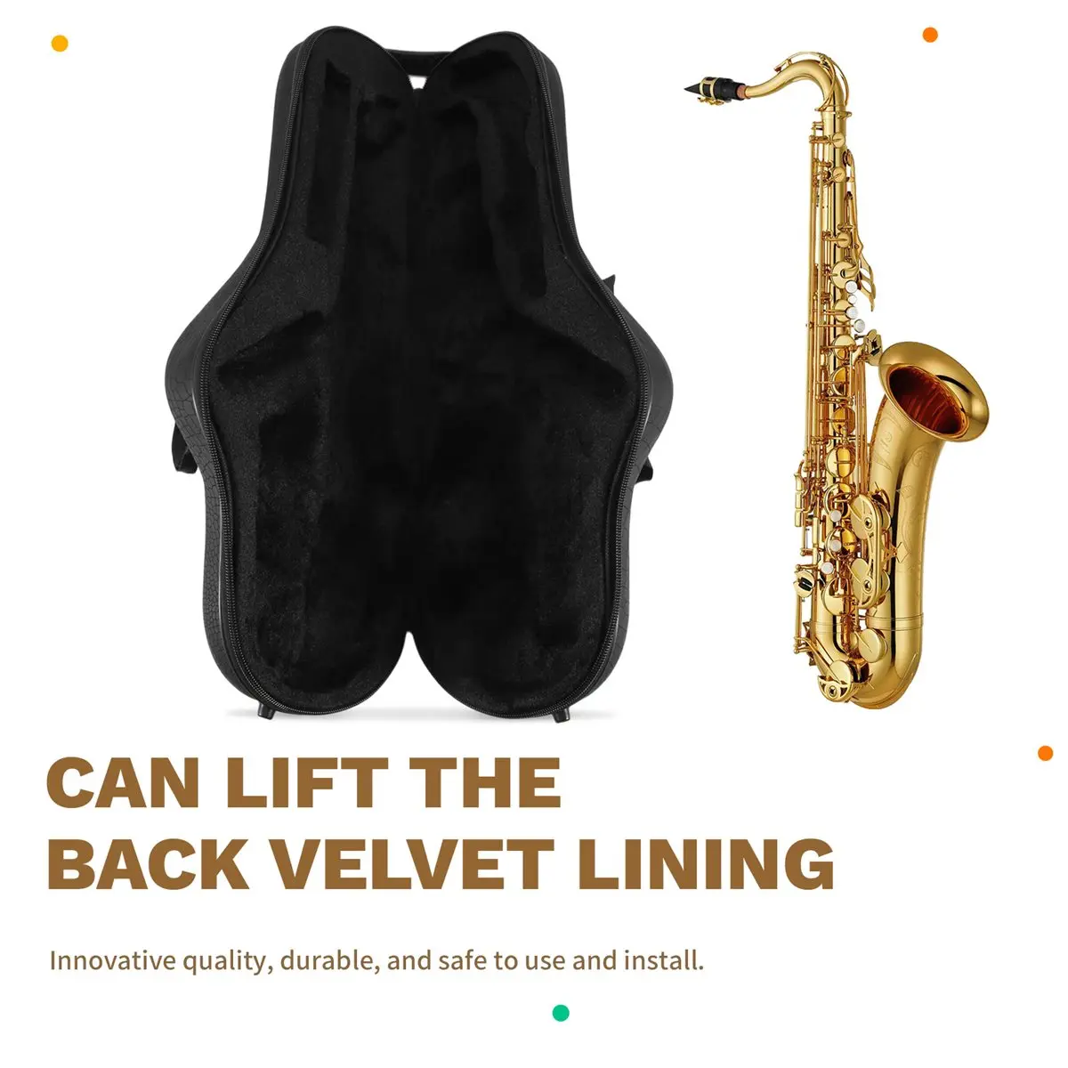AA913^&*Water-Resistant PU Crocodile Pattern Alto Saxophone Big Bag Box Sax Soft Case with Adjustable Shoulder Strap-Black Color