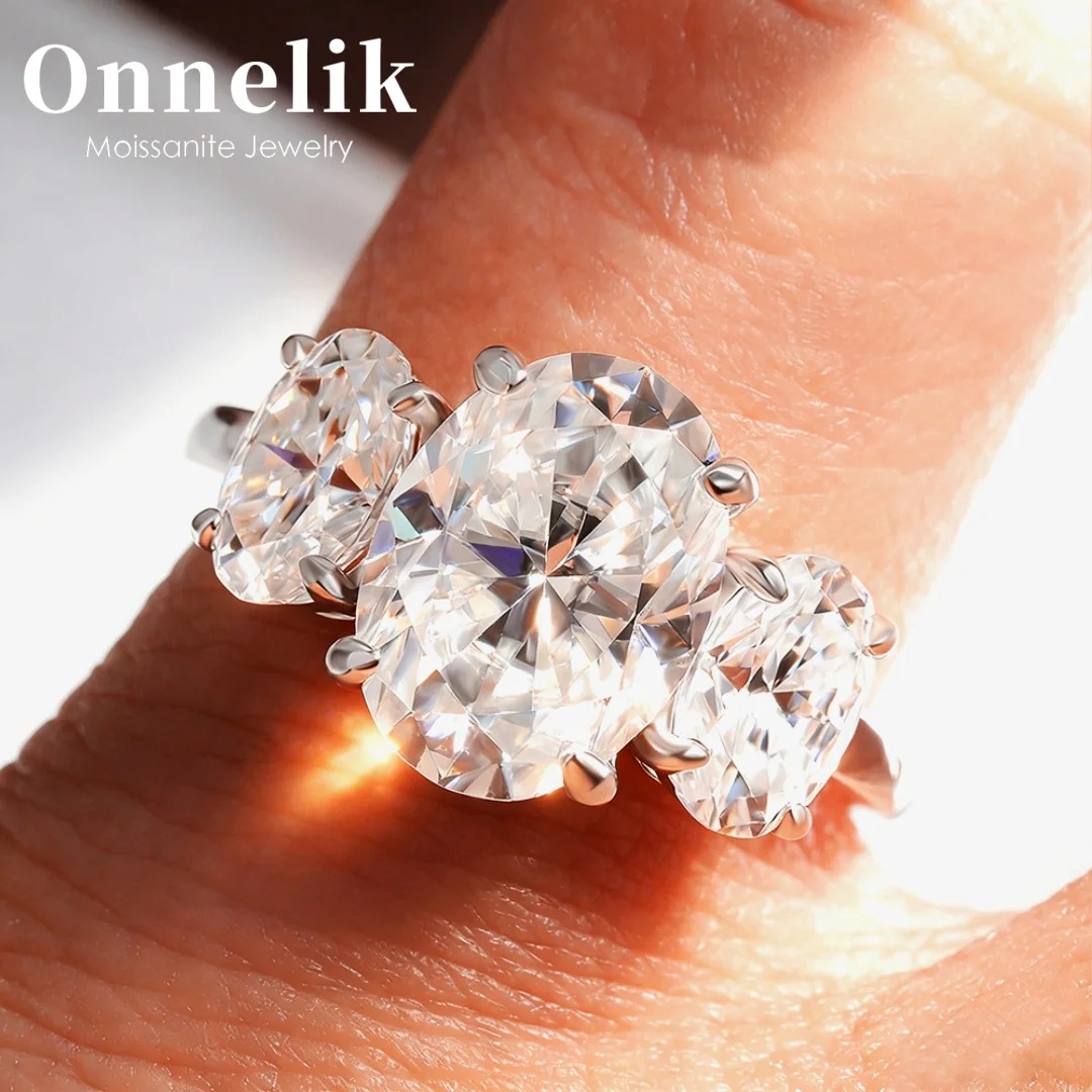 

Onnelik 4CT D Color Oval Trinity Moissanite Ring 100% S925 Sterling Silver Wedding Engagement Fine Jewelry Gift for Women