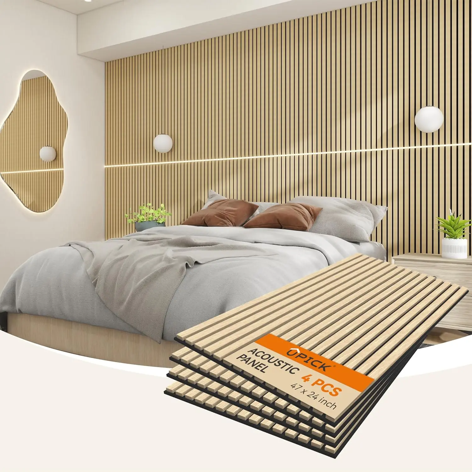 

Acoustic Wall Panels Sound Absorbing, 4 Pack 48x24 inch Sound Proof Foam & Wood Slat Panels for Interior Decor, Oak Finish