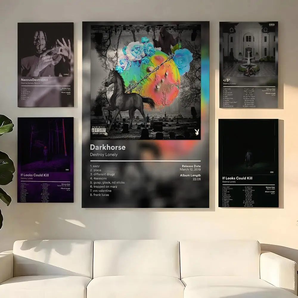 Rapper D-Destroy Lonely Album Cover Painting Calligraphy Wooden Framed Canvas Poster Wall Art HD Waterproof Print Home Decor
