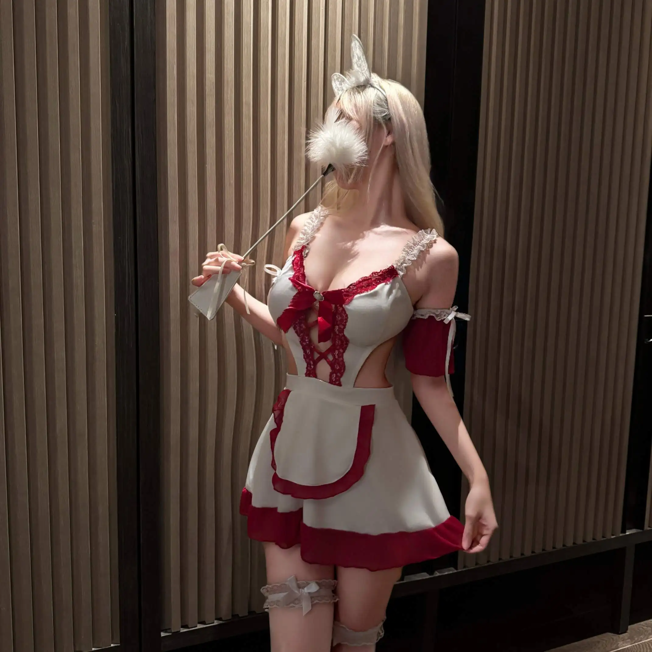 شقي خادمة الزي لوليتا تأثيري مثير المثيرة Kawaii نادي زي أسود أبيض المرأة فستان موحد لطيف Bowknot ازياء