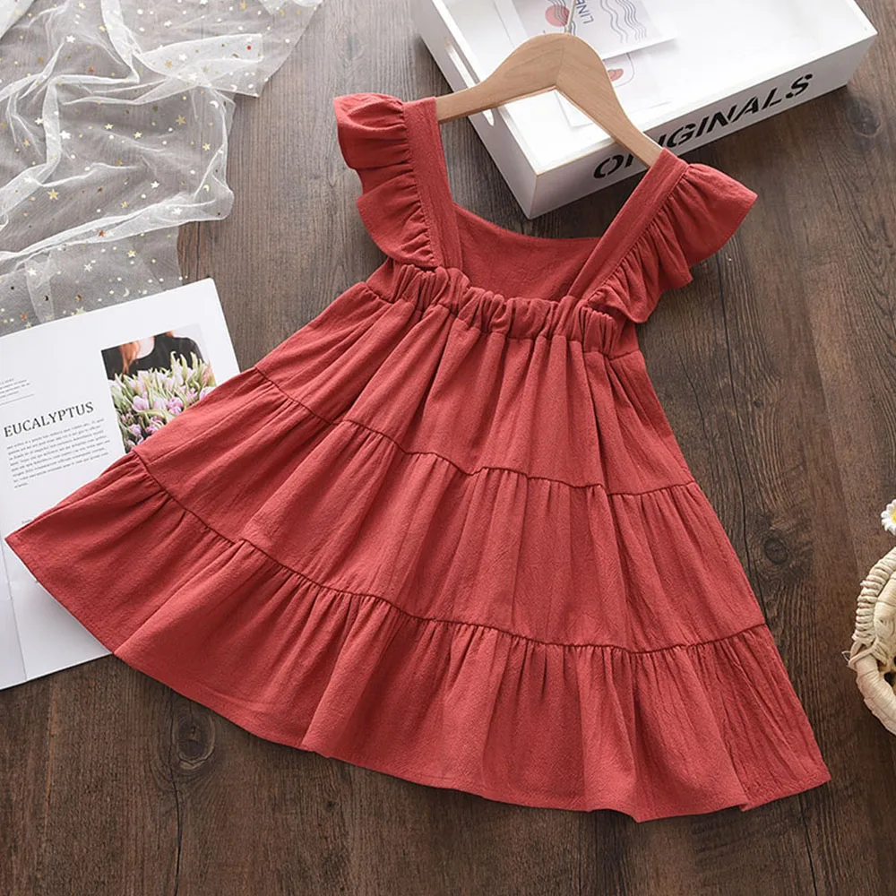 Bear Leader estate 2023 New Casual Baby Kid Girl Infant senza maniche Ruffles Princess Dress Cute tinta unita coreano abbigliamento per bambini