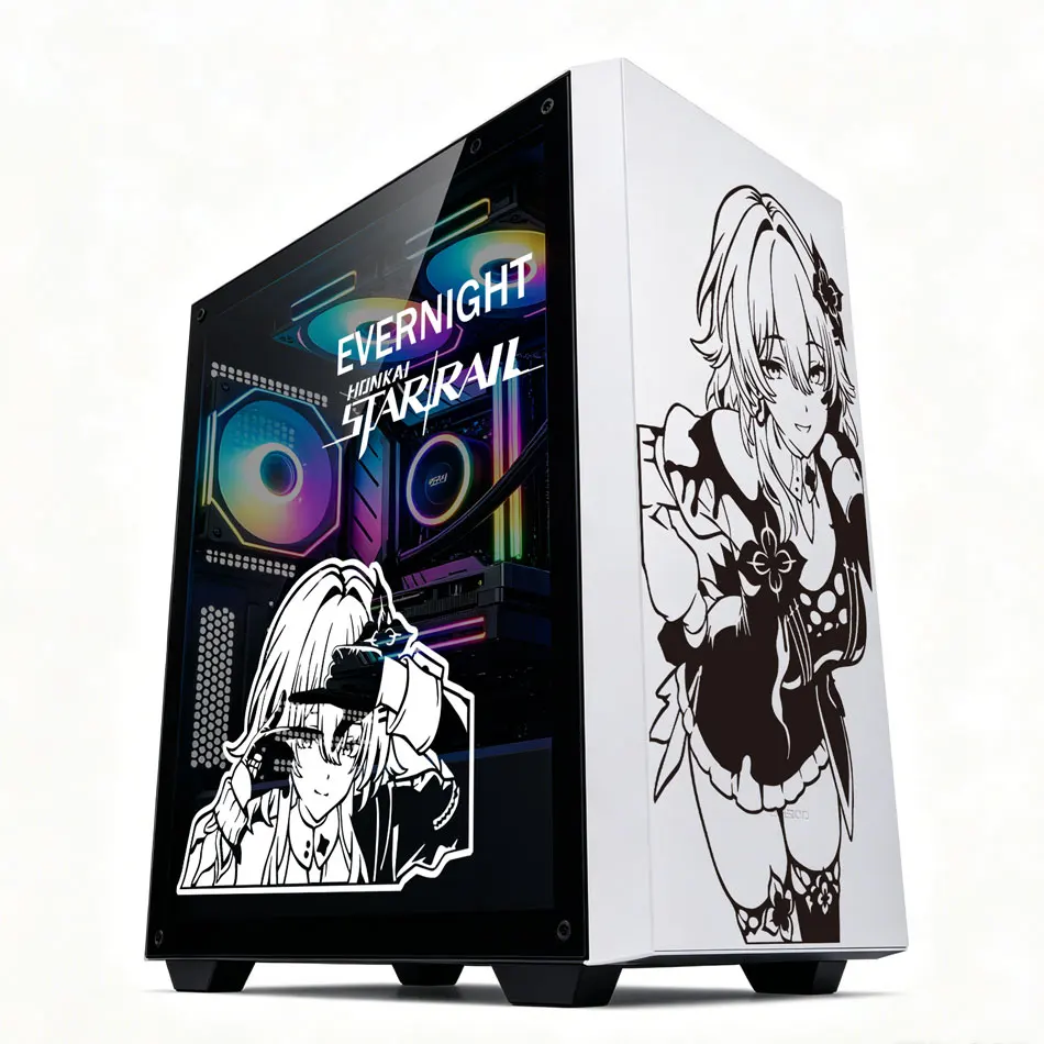 Adesivos de Anime Evernight Star Rail para Gabinete de PC, Decalques Decorativos de Desenhos Animados para Chassi de Computador Gamer ATX, Impermeáveis