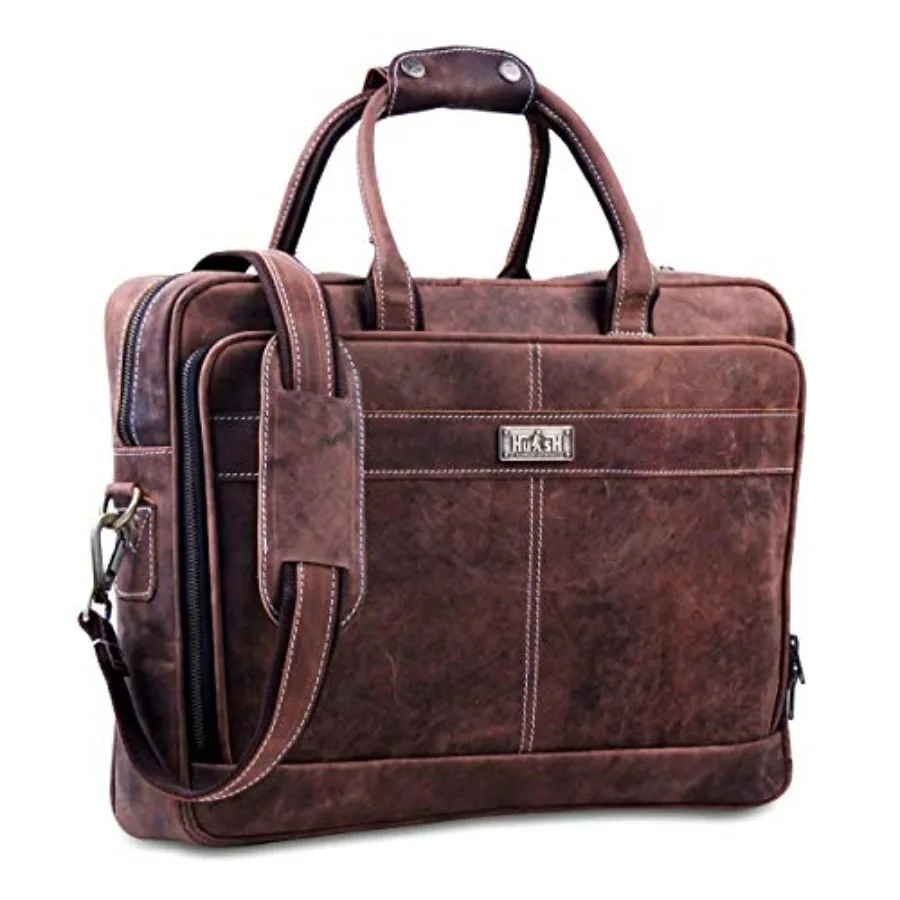 18 Inch Leather Laptop Bag for Men with Padded Laptop Compartment Genuine Leather Briefcase in Brown Durable and Stylish Profes