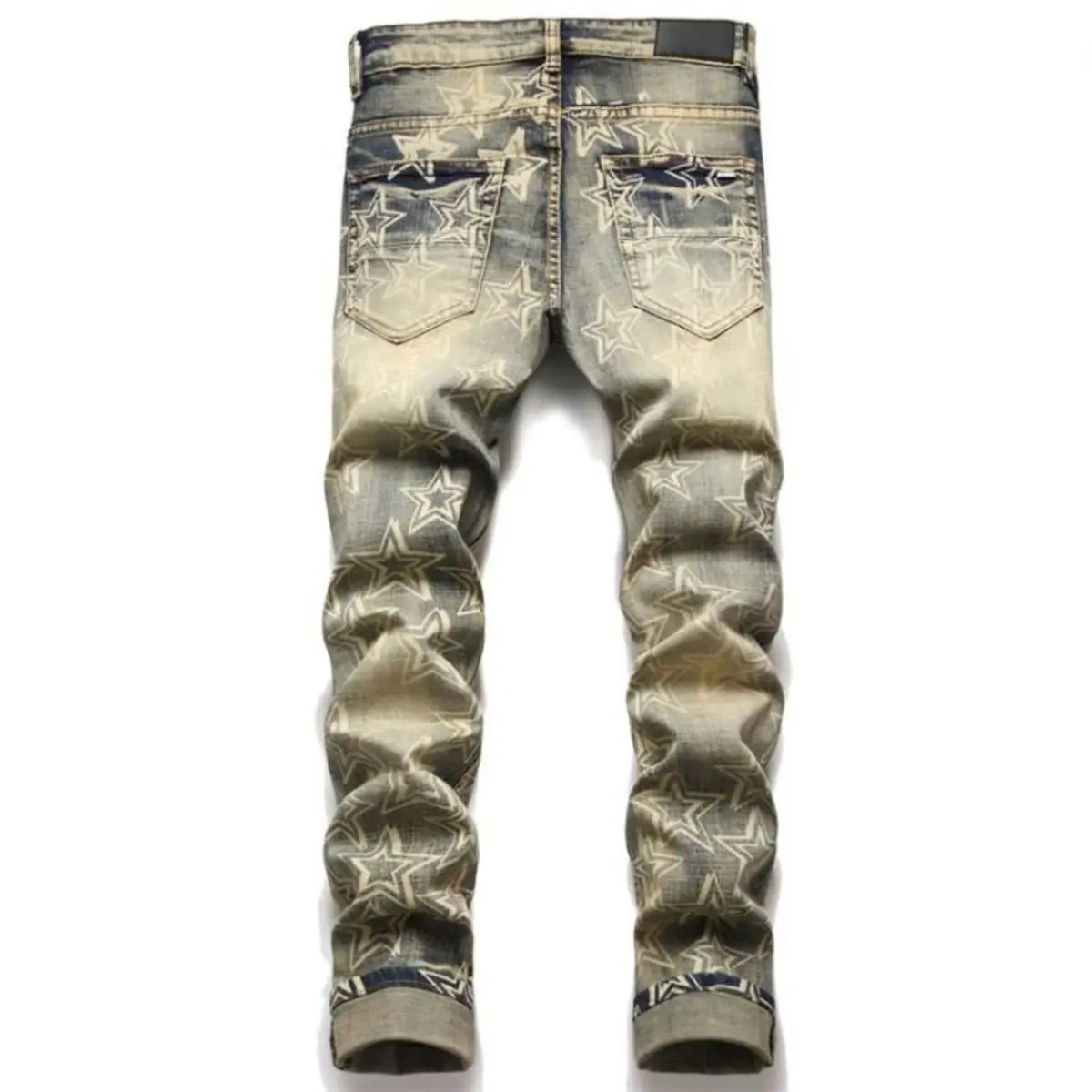 Retro Star Print Men's Skinny Jeans Y2k Casual Destroyed Denim Pants High street trendy distressed jeans