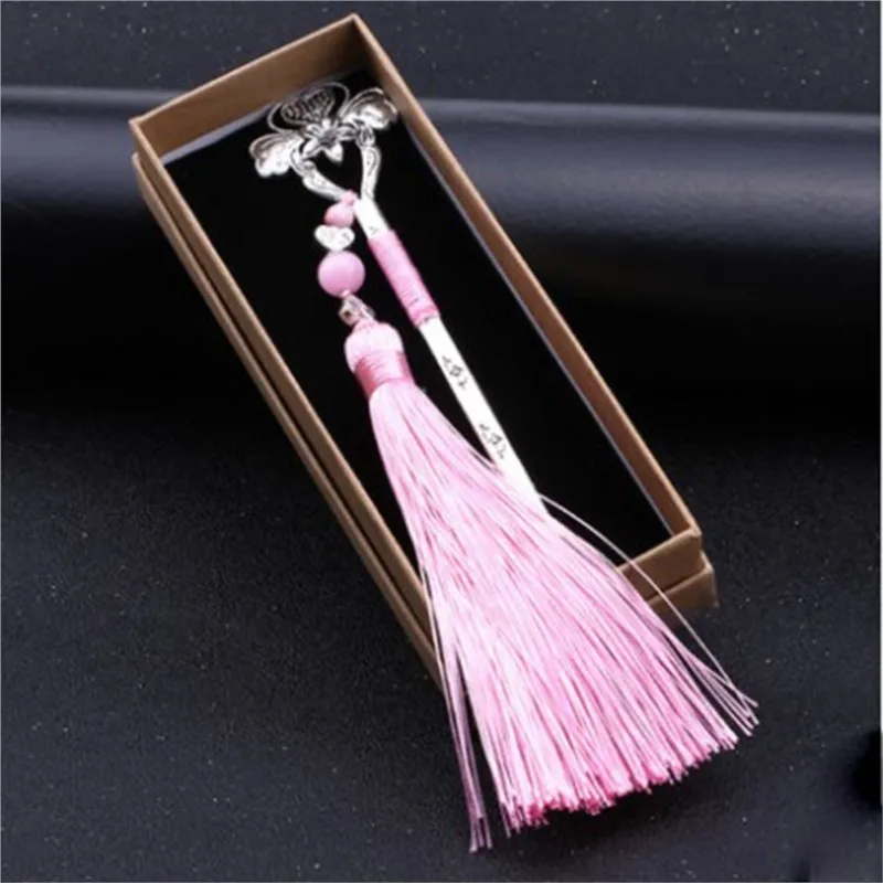 Chinese Style Vintage Antique Metal Bookmark Handmade Weave Long Tassel Beads Traditional Book Mark School Office Supplies