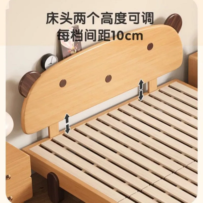 Children's wooden bed Modern children'sbed Home simple cartoon doublebed Bear beech Nordic bedside solid wood bedroom