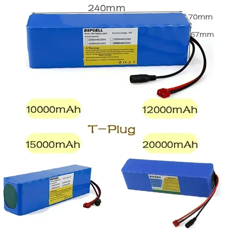 48V pack 48V Ebike Battery 13S3P 10Ah 12Ah 15Ah 20Ah T-Plug XT60 Connector and BMS lithium ion battery For 1000W electric bike