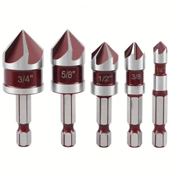 5 Flute Metal M35 Cobalt Countersink Drill Bit Set 82° 5pcs 1/4