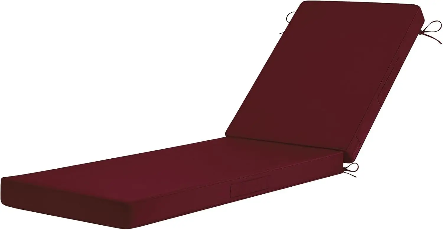 

Waterproof Outdoor Lounge Cushions, 3-Layer Design with Removable Cover and Ties, 72x21x3 Inches for Patio Furniture in Burgundy