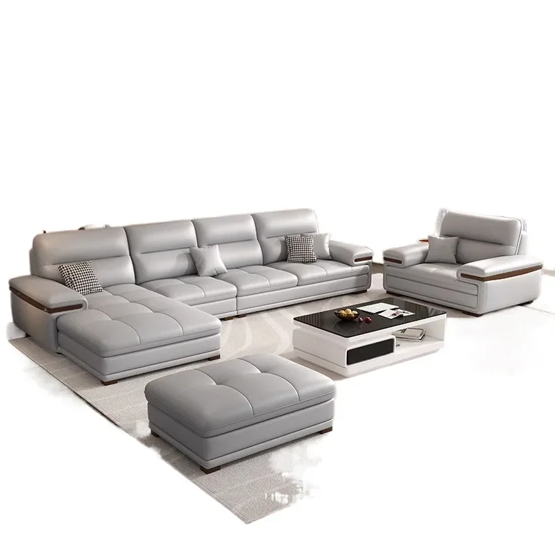 

Leather sofa, first layer cowhide, modern simplicity, cream style living room sofa