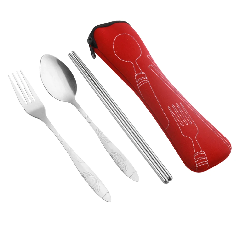 

4 pcs Stainless Steel Cutlery Set Portable Food Grade Tableware for Camping Hiking BBQ Picnic Work School Travel