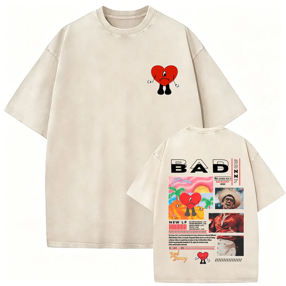 

Rapper Bad Bunny Vintage Washed T-shirt Un Verano Sin Ti Merch 2026 T Shirts Men's Clothing Fashion Hip Hop T-shirt Streetwear