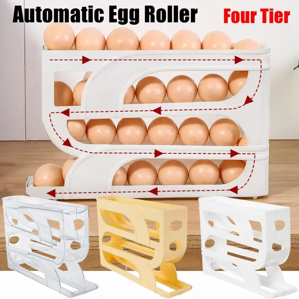 

3-слойный/4-слойный автоматический ролик для яиц, новый домашний кухонный специальный ролик для яиц, компактный органайзер большой емкости для яиц
