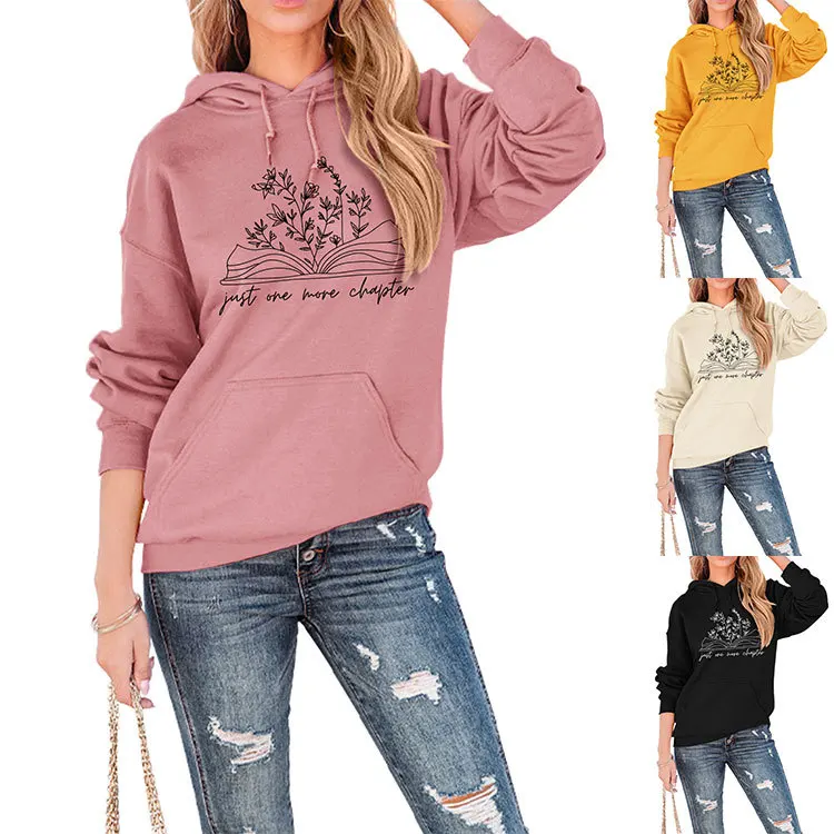 

Autumn and winter new women's hooded hoodie just one more chapter print fashion casual long-sleeved blouse loose pullover