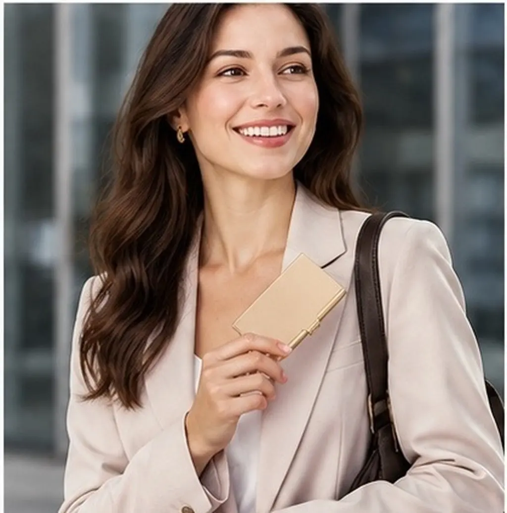 4Pcs Business Card Organizer Slim Metal Name Card Holder Gold Lightweight for Travel Meeting Daily Use Gold Name Holder