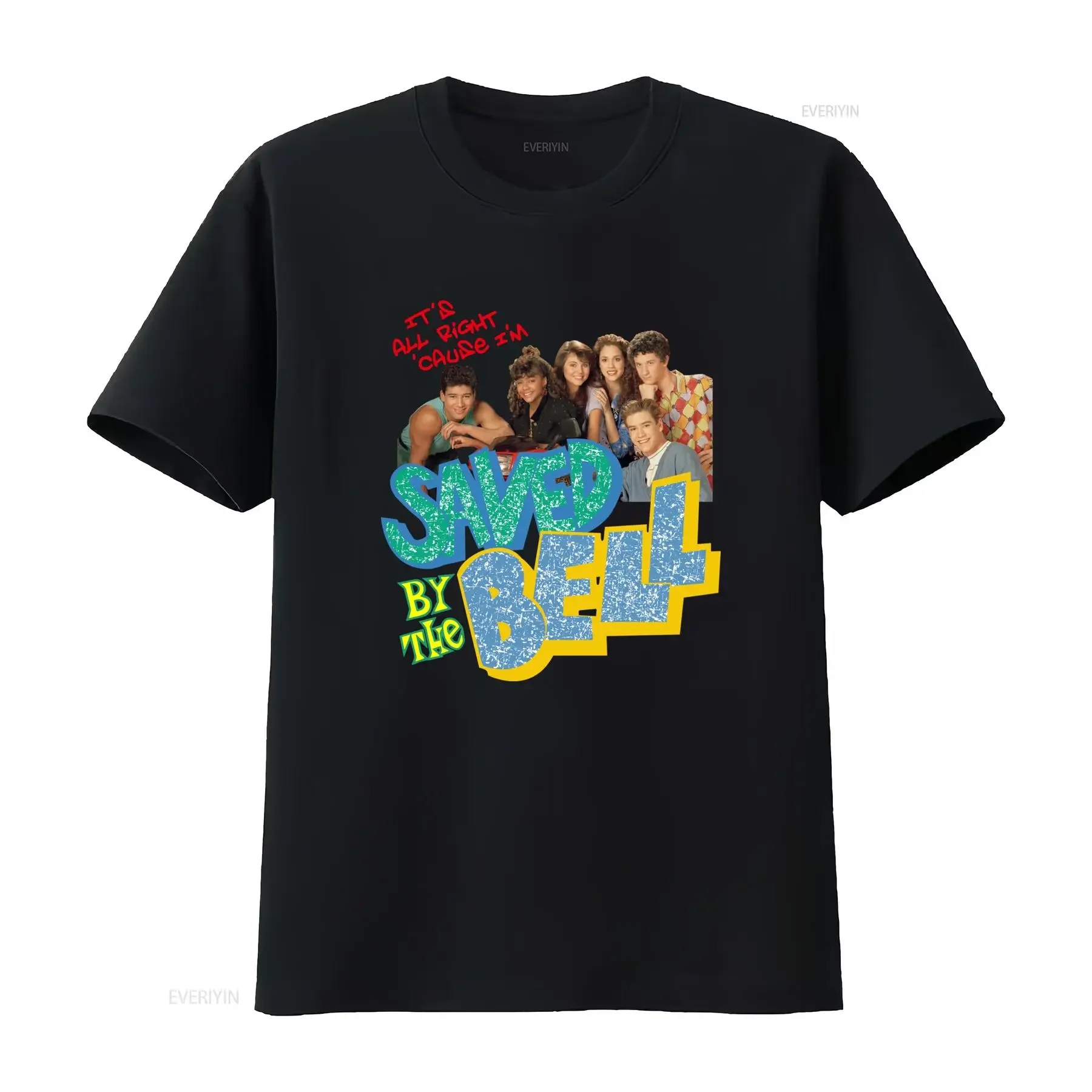 Saved By The Bell TV Show Theme Song It's Alright Cause I'm SBTB Men's T Shirt vintage Washed streetwear Casual Versatile homme