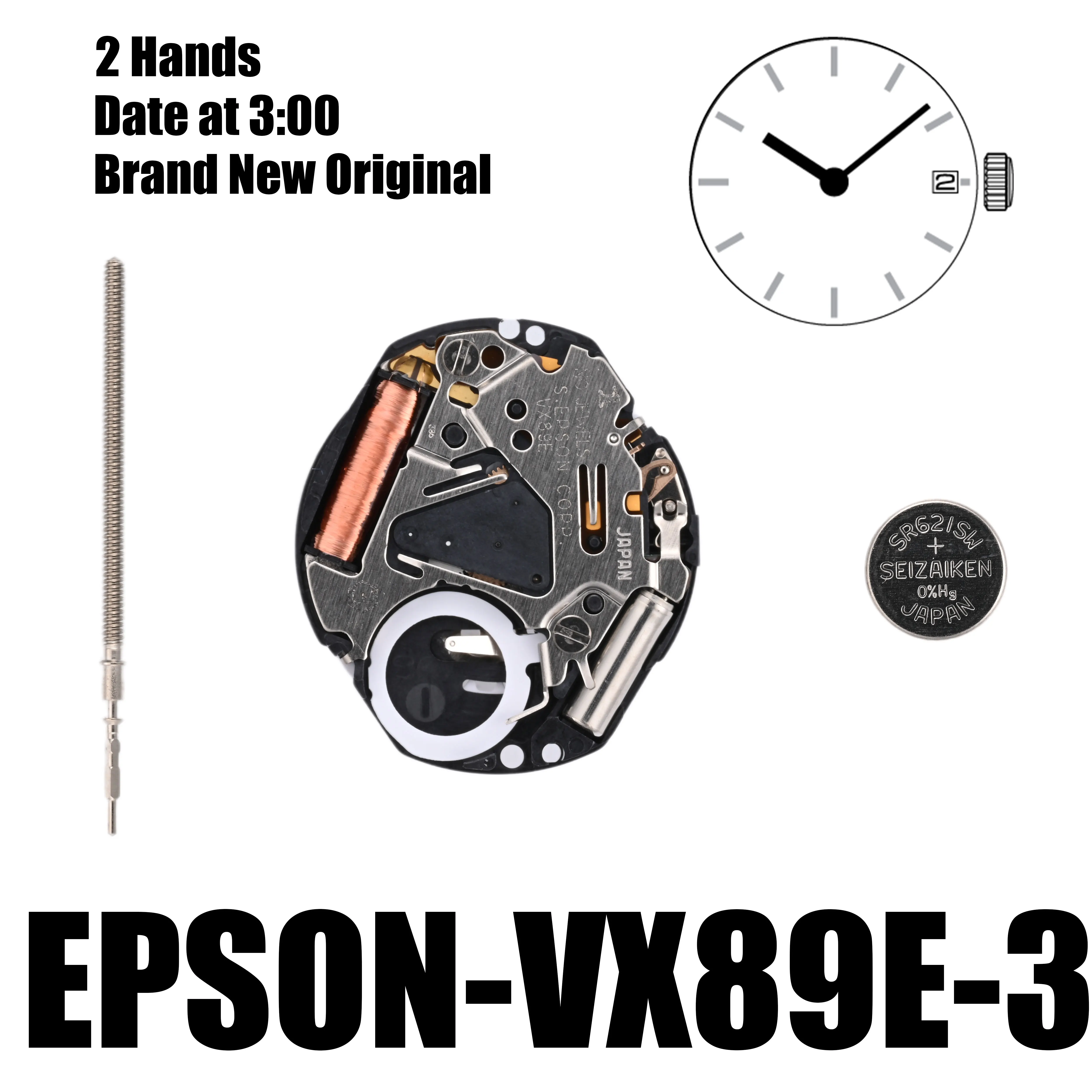 Genuine VX89 Movement Japanese epson VX89E Movement VX Calendar Series Size:6 3/4 x 8''' 2 Hands / Date display at 3:00