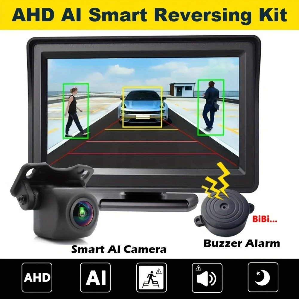 

Car Smart AI Parking System | AHD Monitor Intelligence Backup Camera Fisheye Rear View System for Reversing with Alarm Warning