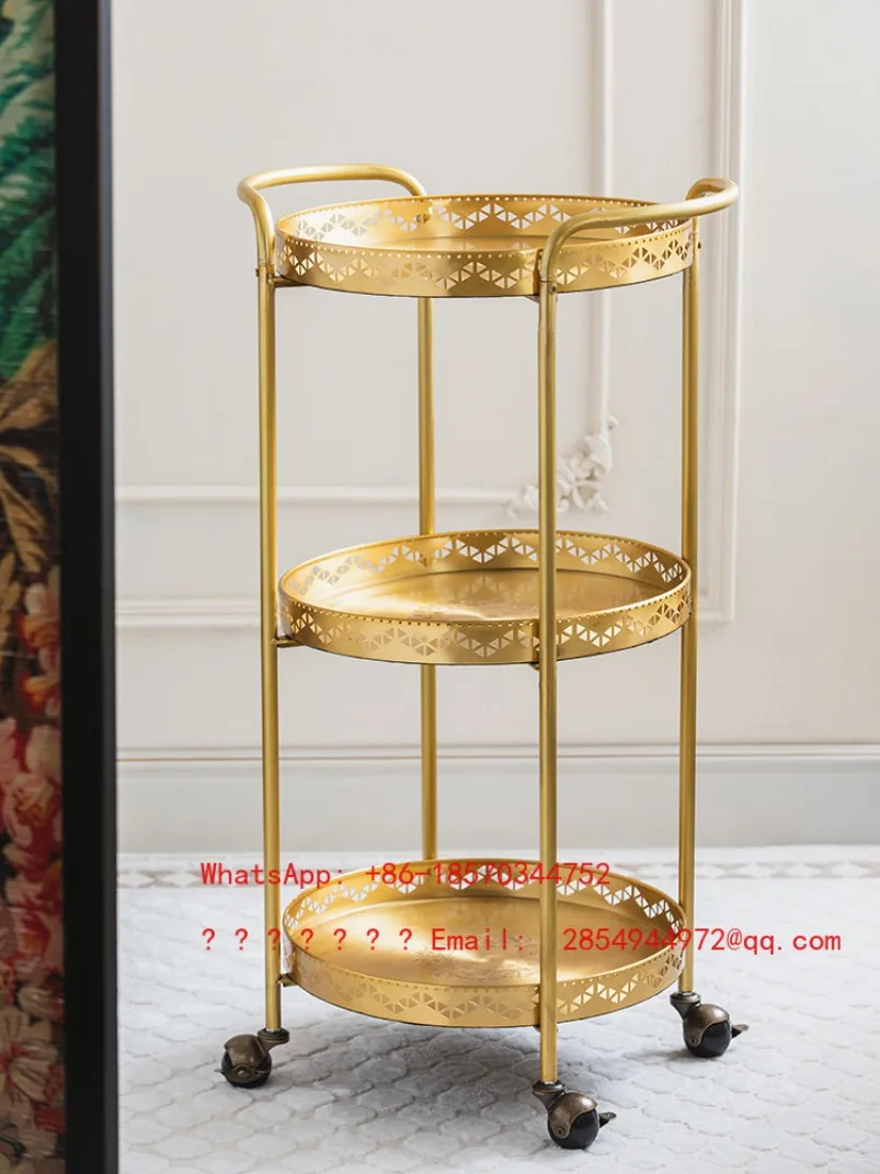 Light Luxury Movable Three-layer Dining Car Living Room Home Storage Coffee Table Sofa Trolley Side Table