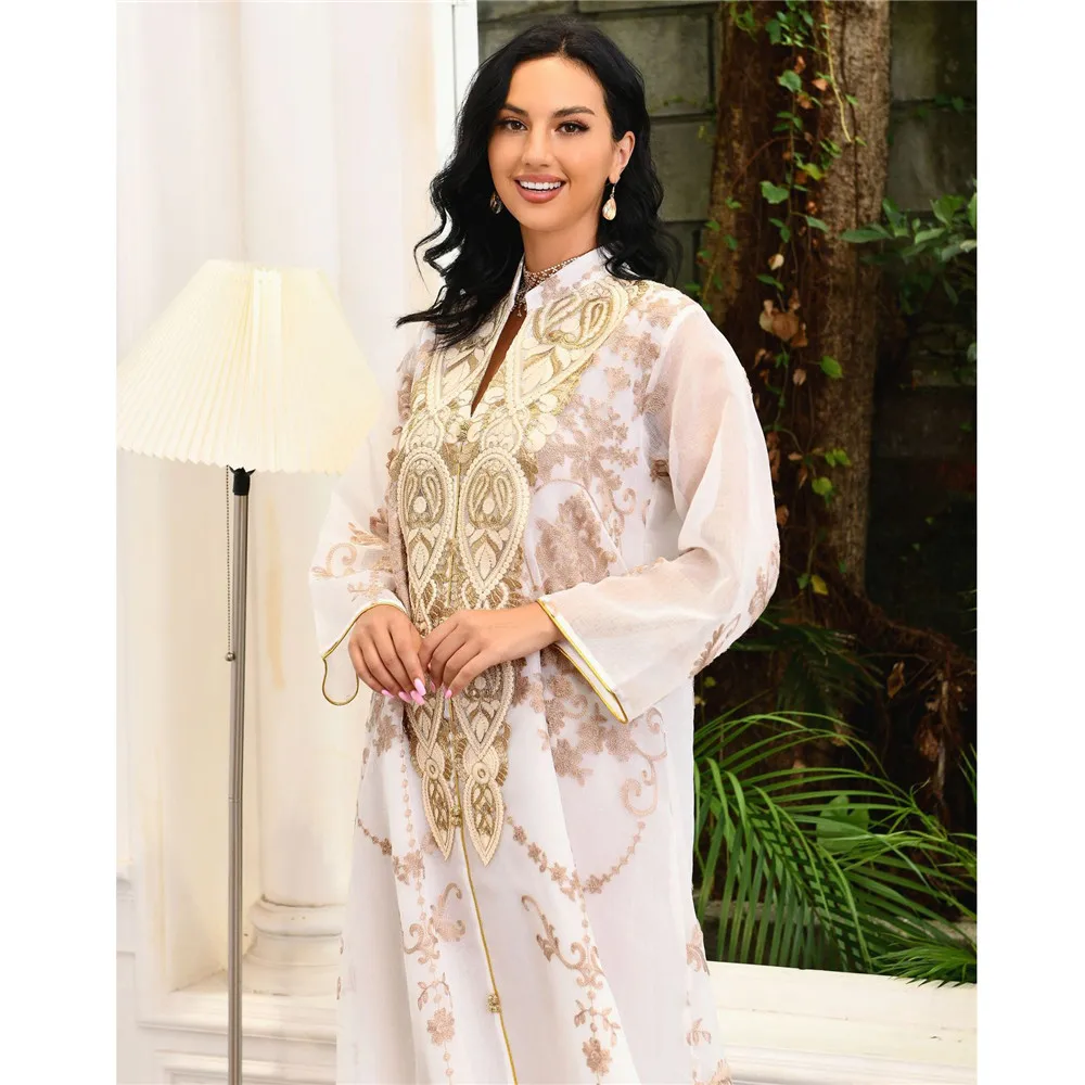 

Дубай Абая вечернее платье с вышивкой для женщин мусульманский Рамадан Ид Джалабия Турция кафтан халат кафтан ислам марокеин Абаяс Kebaya