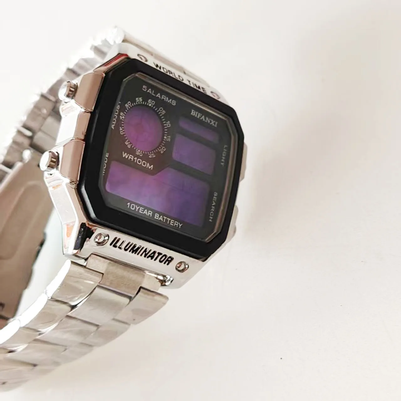 Reloj plateado cuadrado de moda creativo, reloj electrónico para pareja masculina