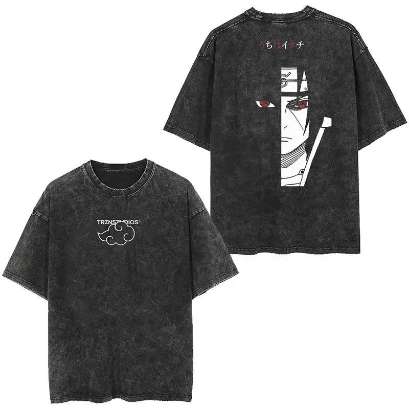 

Cotton Wash Printing BANDAI Naruto NARUTO Cartoon Anime Oversize High Street Vintage Washed Short-sleeved Men's T-shirt Tide