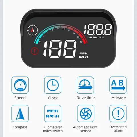 GPS HUD M22 자동차 스마트 범용 디지털 속도계 MPH Kmh 헤드 업 디스플레이 앞 유리 과속 경보의 큰 글꼴 프로젝터