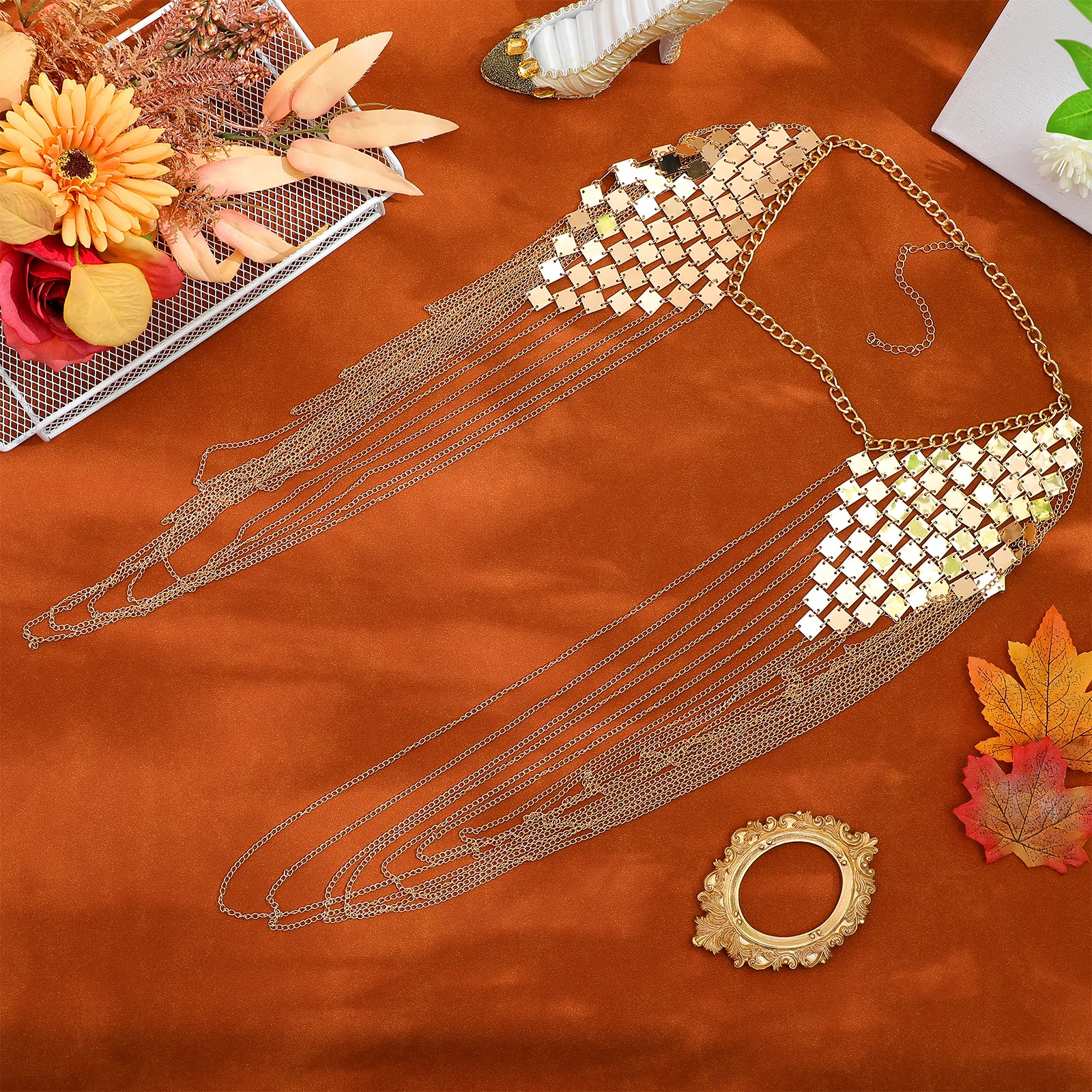 

Lady Tassel Shoulder Chain Link Golden Fashionable Dangling Body Necklace Easy Wear Party Travel Shoulder Chain Accessory