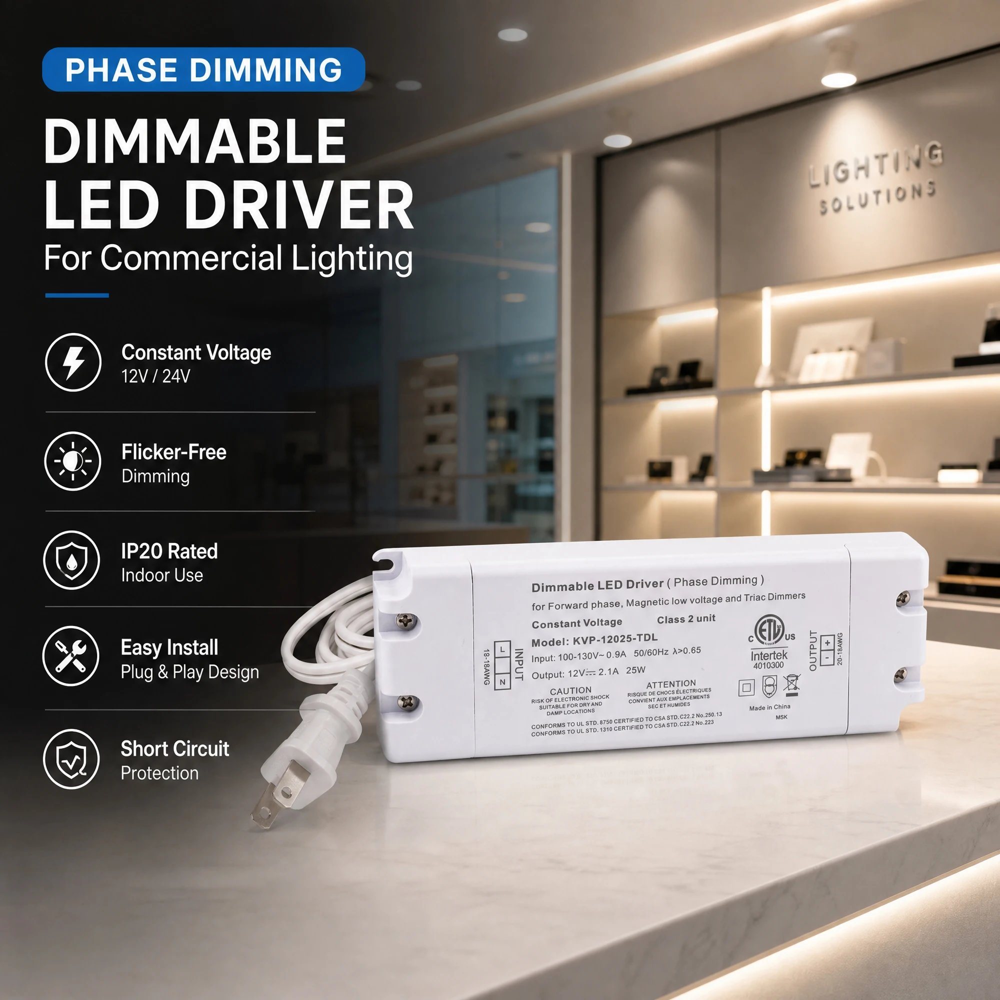 ac100-130vをdc12v-24vに変換し、usプラグ付きの調光機能付きledドライバー（電源）
