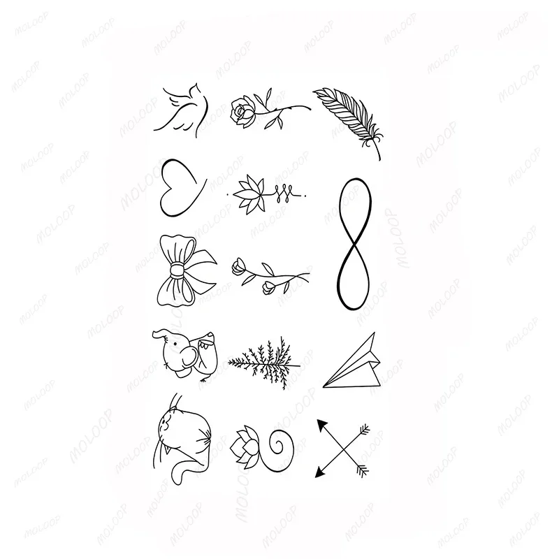 Tatouage Autocollant Temporaire Imperméable pour Homme et Femme, Note de Musique, Flèche, Baleine, Coquille, Diamant, Lune, Doigt, Main, Bras, Maquillage, Art Corporel