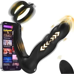 5-in-1 Thrusting Anal Toy for man Prostate Massager APP Remote Control Vibrating Butt Plug with Dual Soft Cock Ring Vibrator