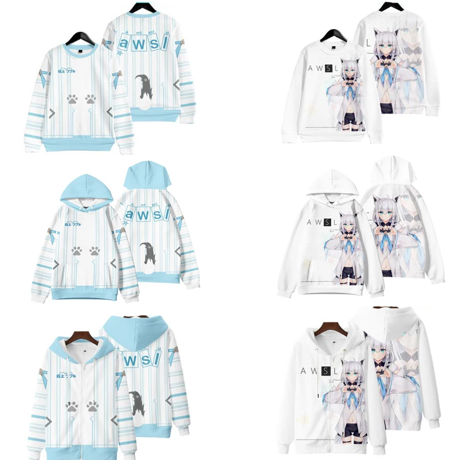 

3D Anime Shirakami Fubuki 3D Print Zip Up Women/Men Hoodies Sweatshirts Streetwear Hip Hop Cosplay Zipper Hooded Outerwear