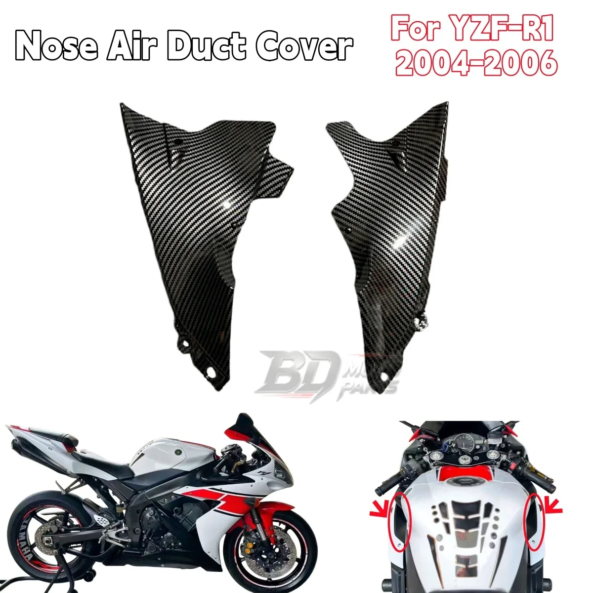 For Yamaha YZF R1 2004 2005 2006 Motorcycle Ram Air Duct Tubes Fairing Cover Carbon Fiber Paint Front Air Duct Side Panel Kit