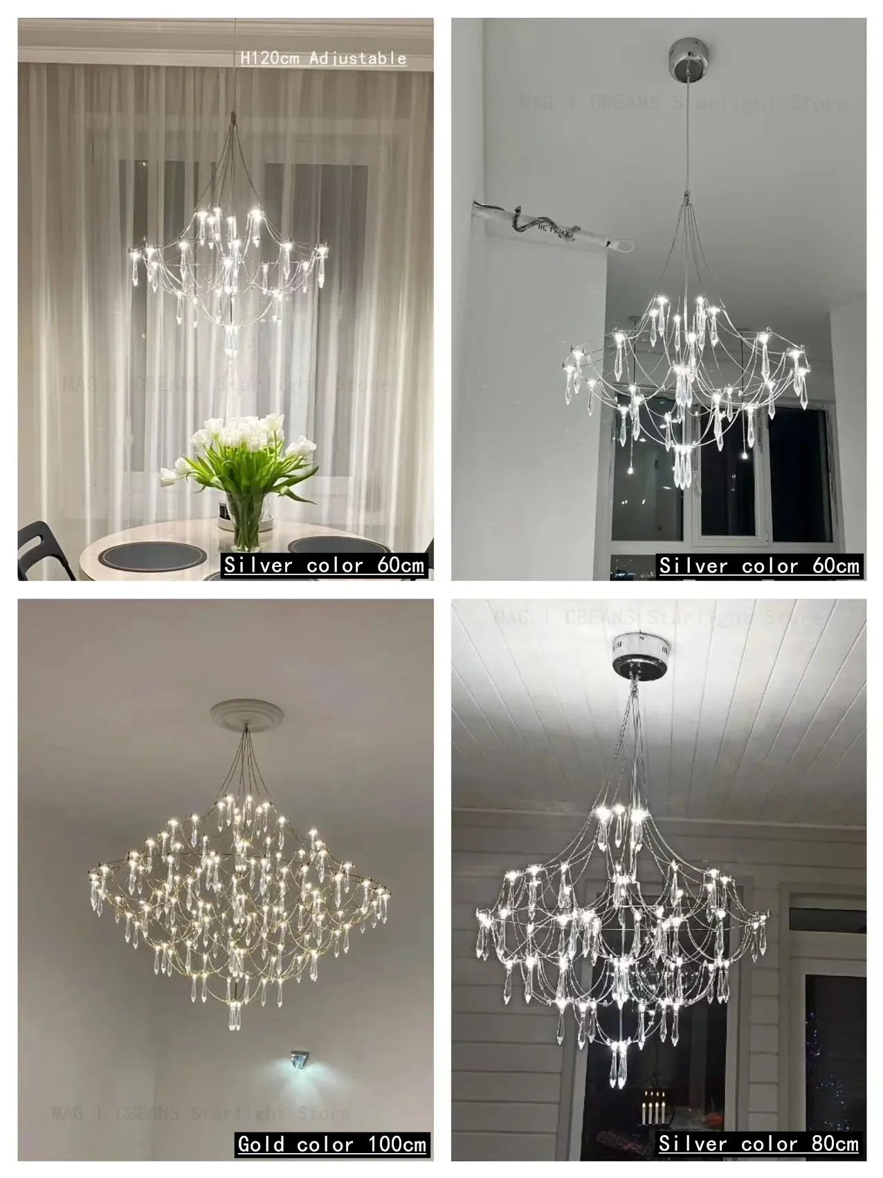 Starry Crystal Chandelier Living Room Light Luxury Modern Hotel Villa Duplex Floor Bedroom Restaurant Fireflies Chandelier