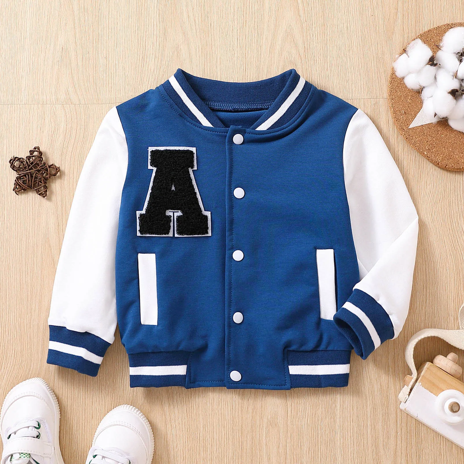 

Kids Boys Girls Baseball Jackets Outwear Letter Pattern Contrast Color Long Sleeve Buttons Coat Children Spring Fall Clothes