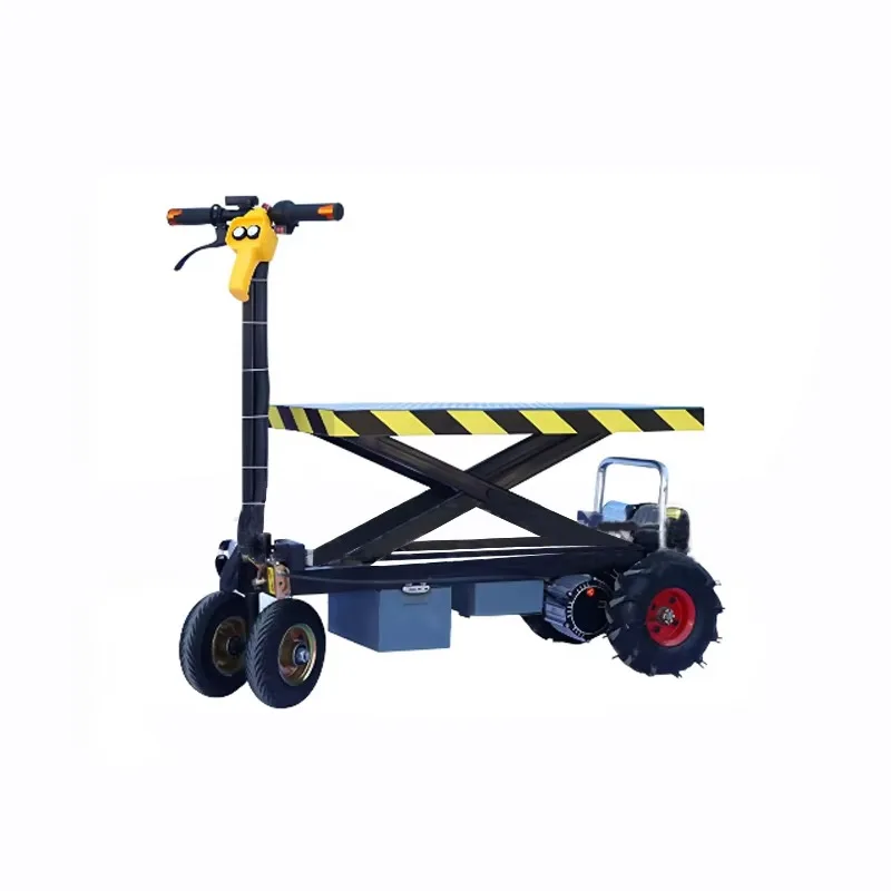 

【Best-selling】Electric Flat Cart Warehouse Handling Transportation Foldable Lifting Platform Warehouse Electric Flat Trolley Car