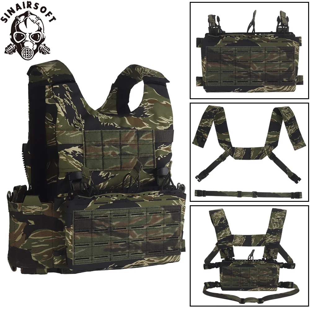 

Tactical SS Style LV119 Plate Carrier Set 2in1 Fast Switchable Chest Rig For Hunting Vest Lightweight Carry Tiger Stripe Camo