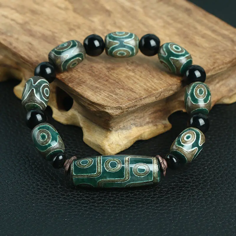 Tibet Handed down Genuine Three Nine-Eye Bracelet Lucky Beads Agate Old