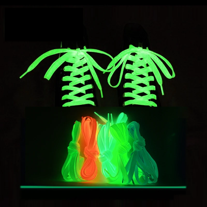 NEW 1 Pair Luminous Shoelaces Flat Sneakers Canvas Shoe Laces Glow In The Dark Night Color Fluorescent Shoelace 80/100/120/140cm