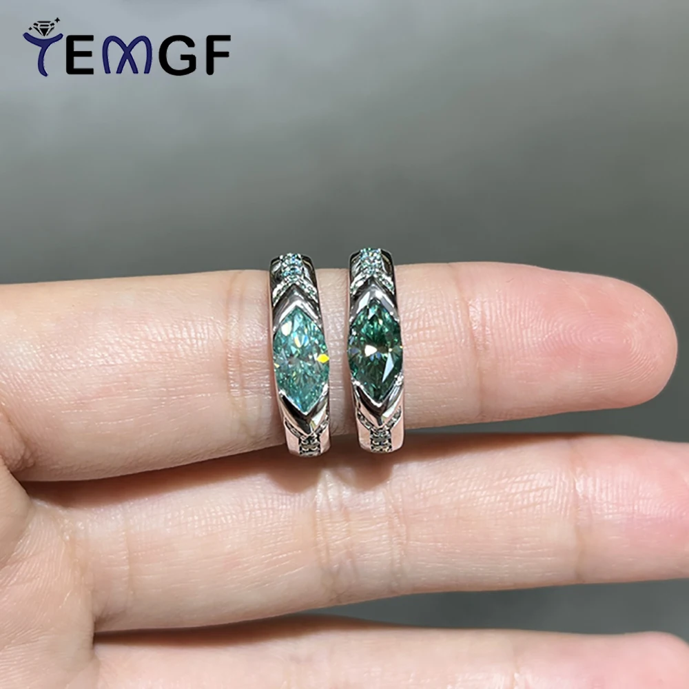 

TEMGF 5*8 мм сине-зеленое кольцо с муассанитом огранки маркизы для женщин и мужчин, стерлинговое серебро 925 пробы, вечерние изысканные модные кольца 1 карат, блестящие ювелирные изделия
