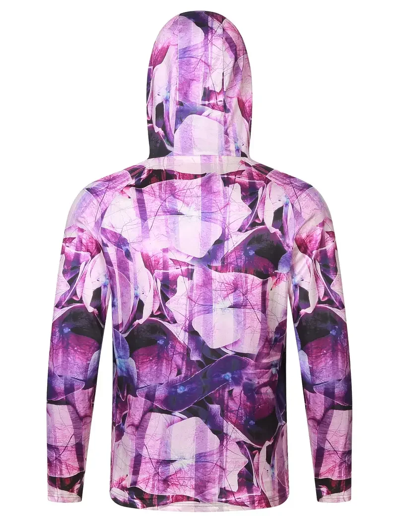Herren Blaues Camo UPF50+ Angelhemd mit Kapuze und Gesichtsmaske, Langarm, Schnelltrocknend, Anti-UV, Atmungsaktiv, Outdoor-Angeloberteil – Detail 9