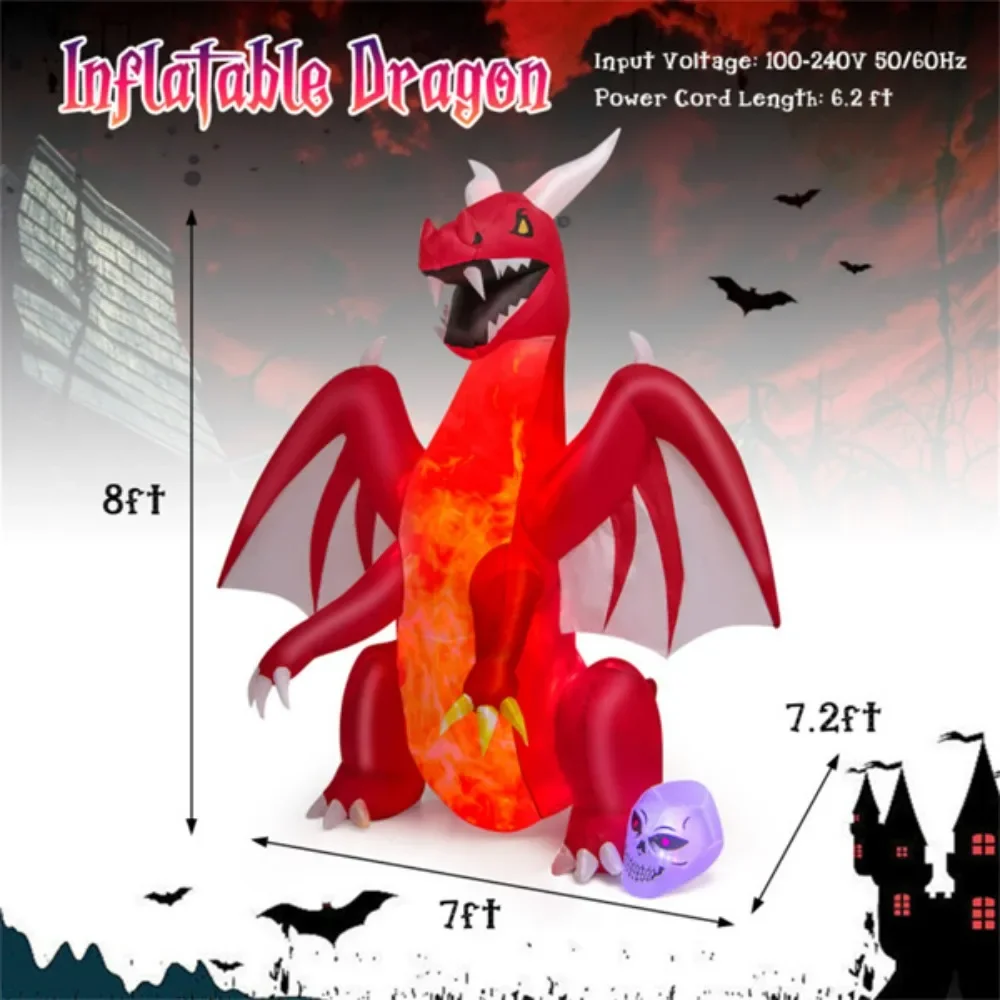 8 Feet Halloween Inflatables fire-breathing dragon