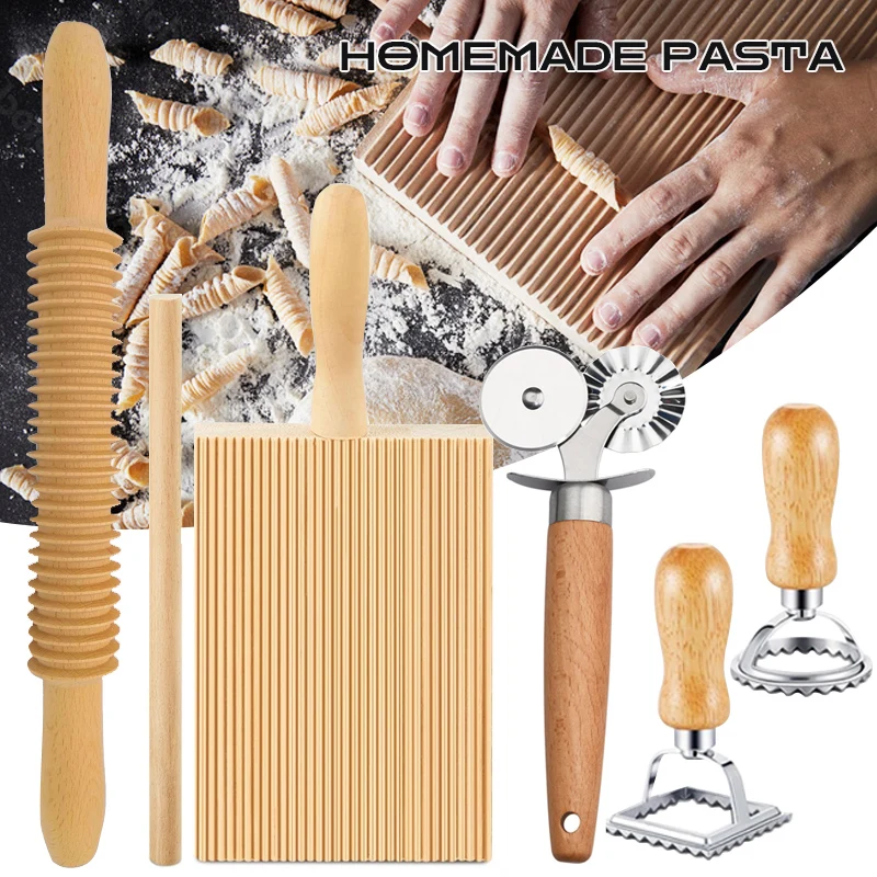 Gnocchi Board Set Italian Pasta Making Tools Ravioli Stamp Cutter for Homemade Cavatelli Garganelli Fettuccine Pasta Maker