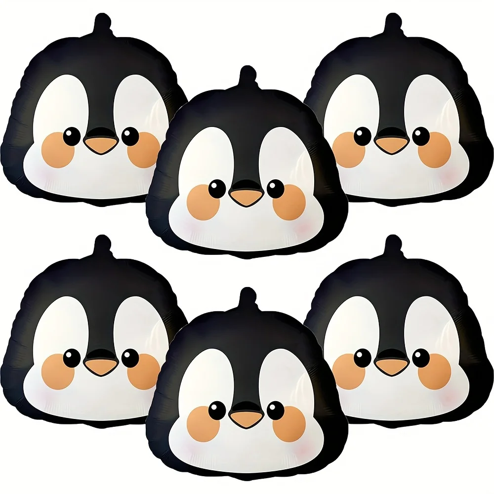 Paquete de 6 Globos de Aluminio con Forma de Cabeza de Pingüino, Ideales para Fiestas de Cumpleaños y Decoraciones Temáticas de Animales