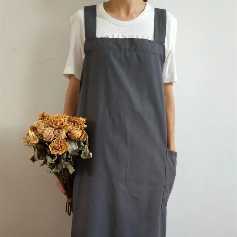 2pcs  Washable Textured Cotton Unisex Long Apron Plain Minimal Design Protective Uniform For Coffee Shop Art Studio Household